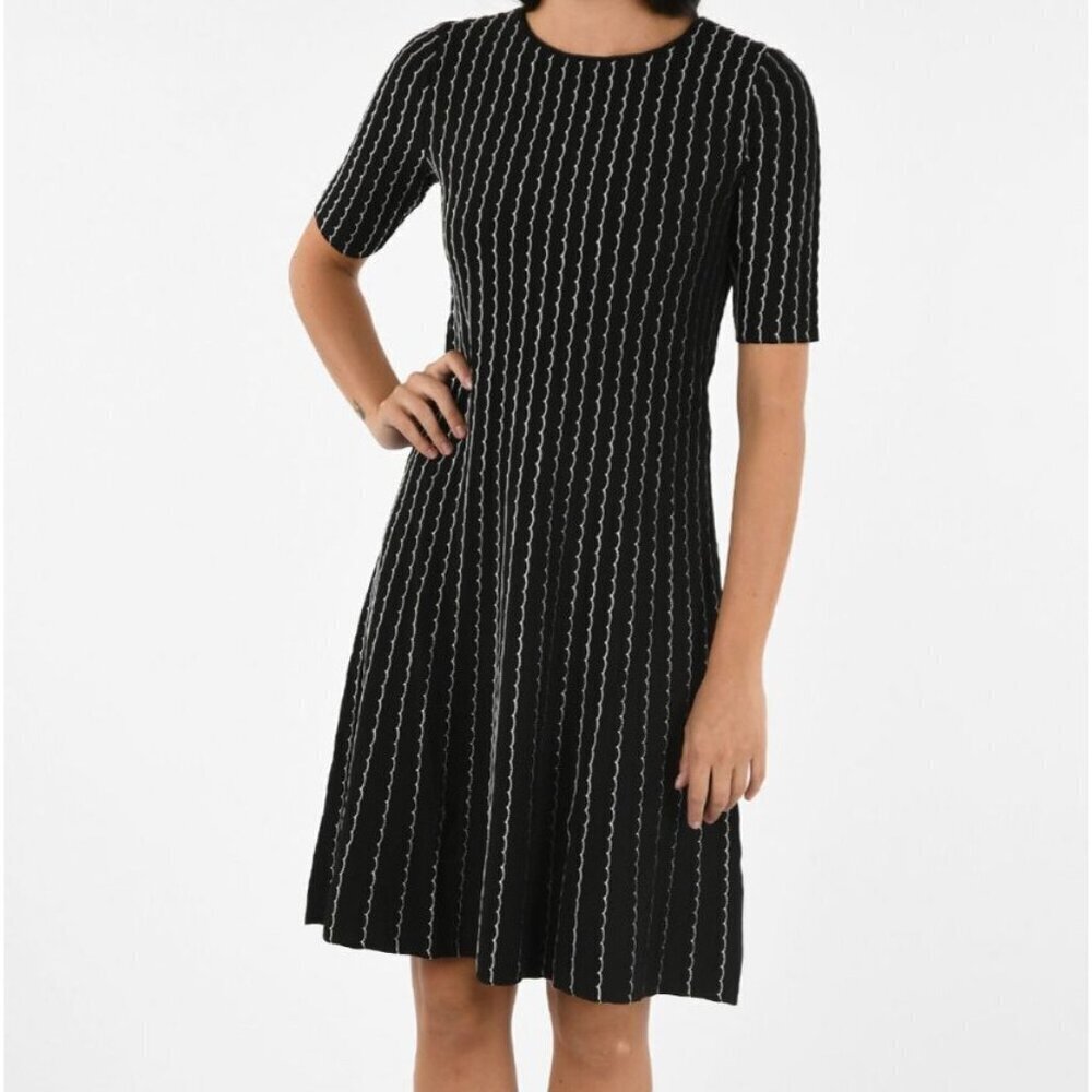 Armani COLLEZIONI Striped A-Line Dress Black White Size 6